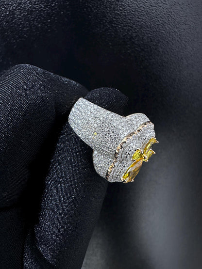 Oversized Moissanite Diamond Men's Ring: Yellow Sapphire Hip Hop Bling