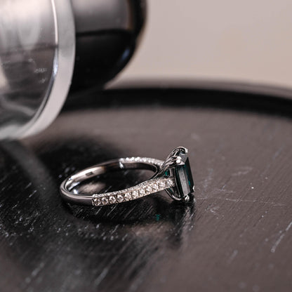 Full Pave Lab Grown Emerald Engagement Ring, Cathedral Setting Wedding Ring, 8 Prongs Anniversary Ring for Women, Moissanite Ring Gifts