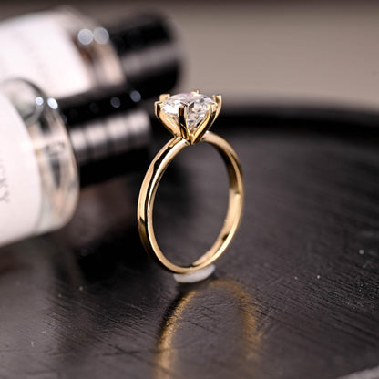 Solid Gold Round Moissanite Engagement Ring, Solitaire Round Cut Moissanite Anniversary Ring for Wife