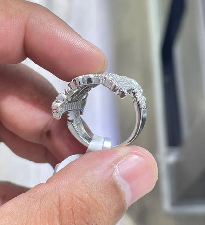 Iced Out Cross Ring: Baguette Moissanite, Sterling Silver Hip Hop Jewelry
