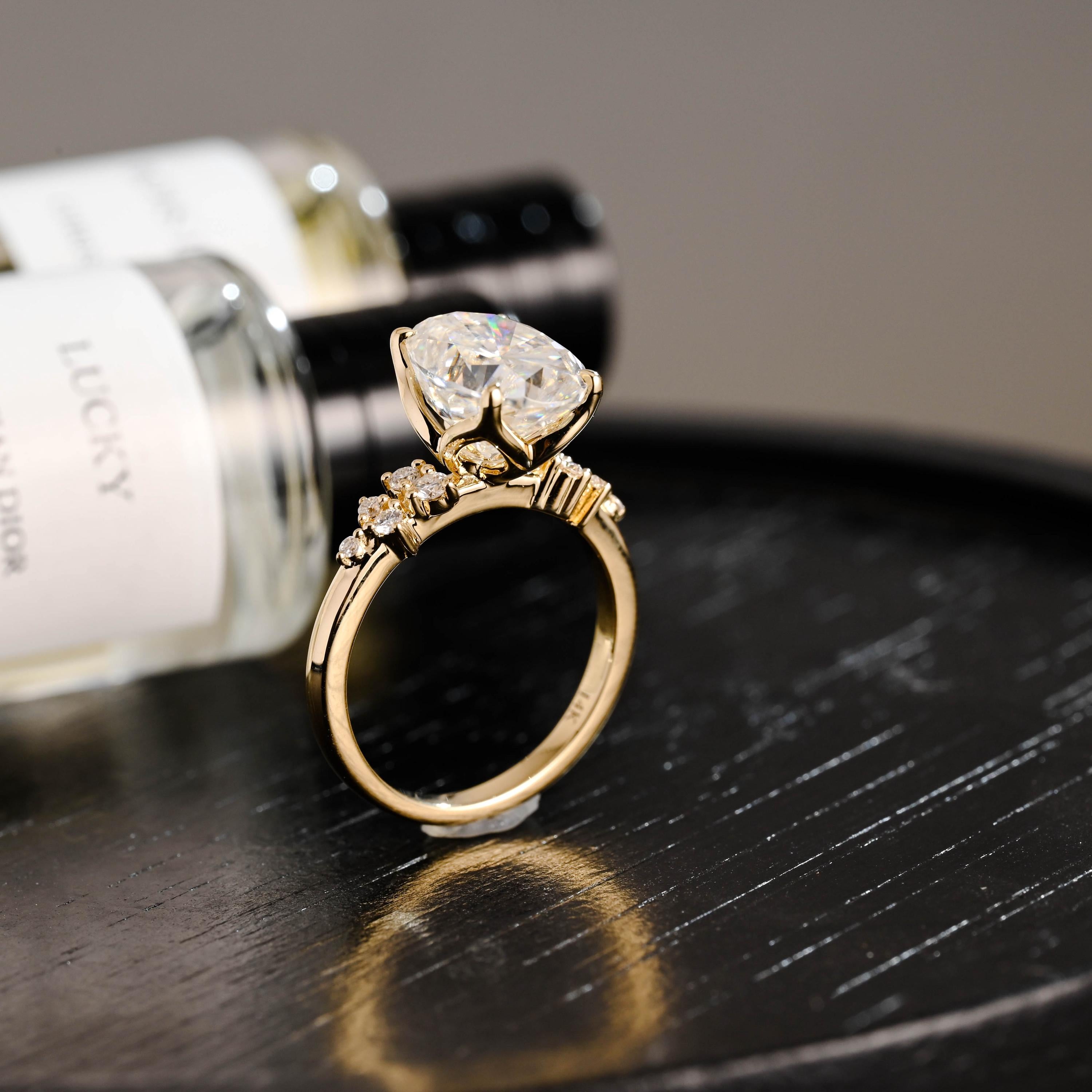 Solid Gold Oval Cut Moissanite Engagement Ring, Anniversary Gift Birthday Gift for Women Wife