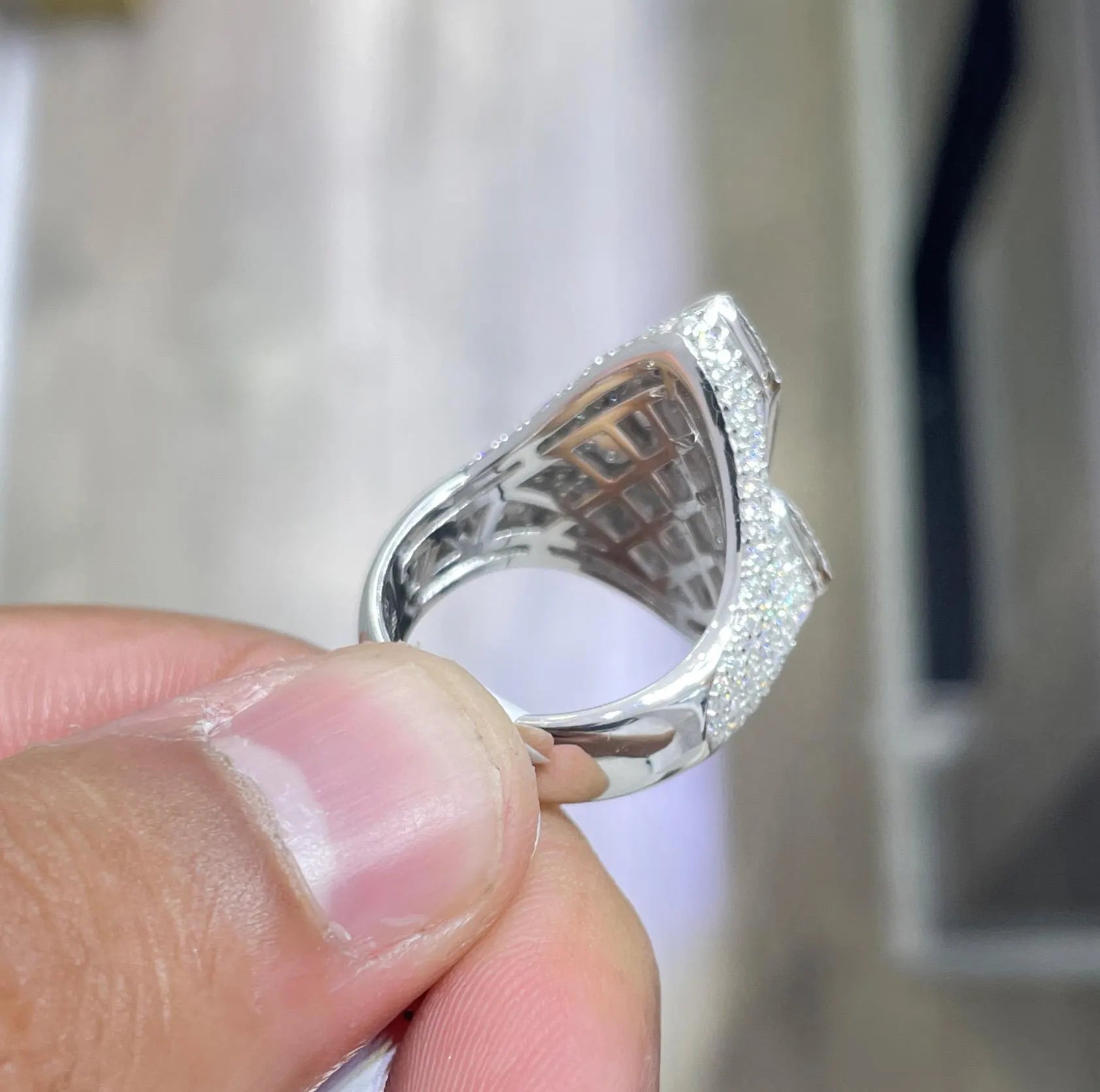 Iced Out Moissanite Cross Ring: 6.82 Carat Baguette Round VVS Moissanite Sterling Silver Ring
