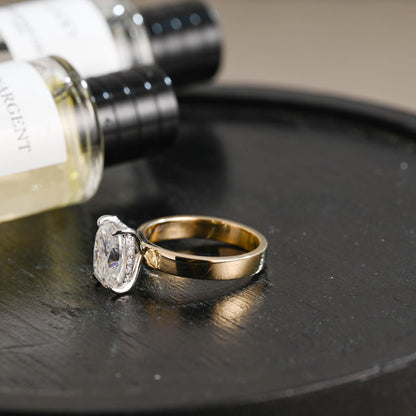 Crushed Ice Cut Elongated Cushion Cut Moissanite Engagement Ring, Solid Gold Cushion Wedding Ring, Hidden Halo Anniversary Moissanite Ring