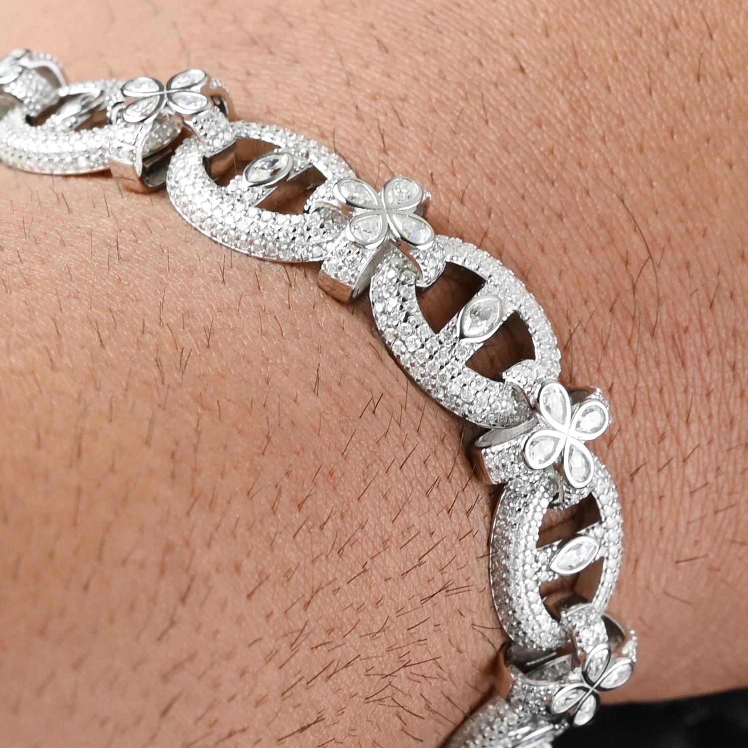 Iced Out Moissanite Clover Bracelet: 18 Carat Sterling Silver