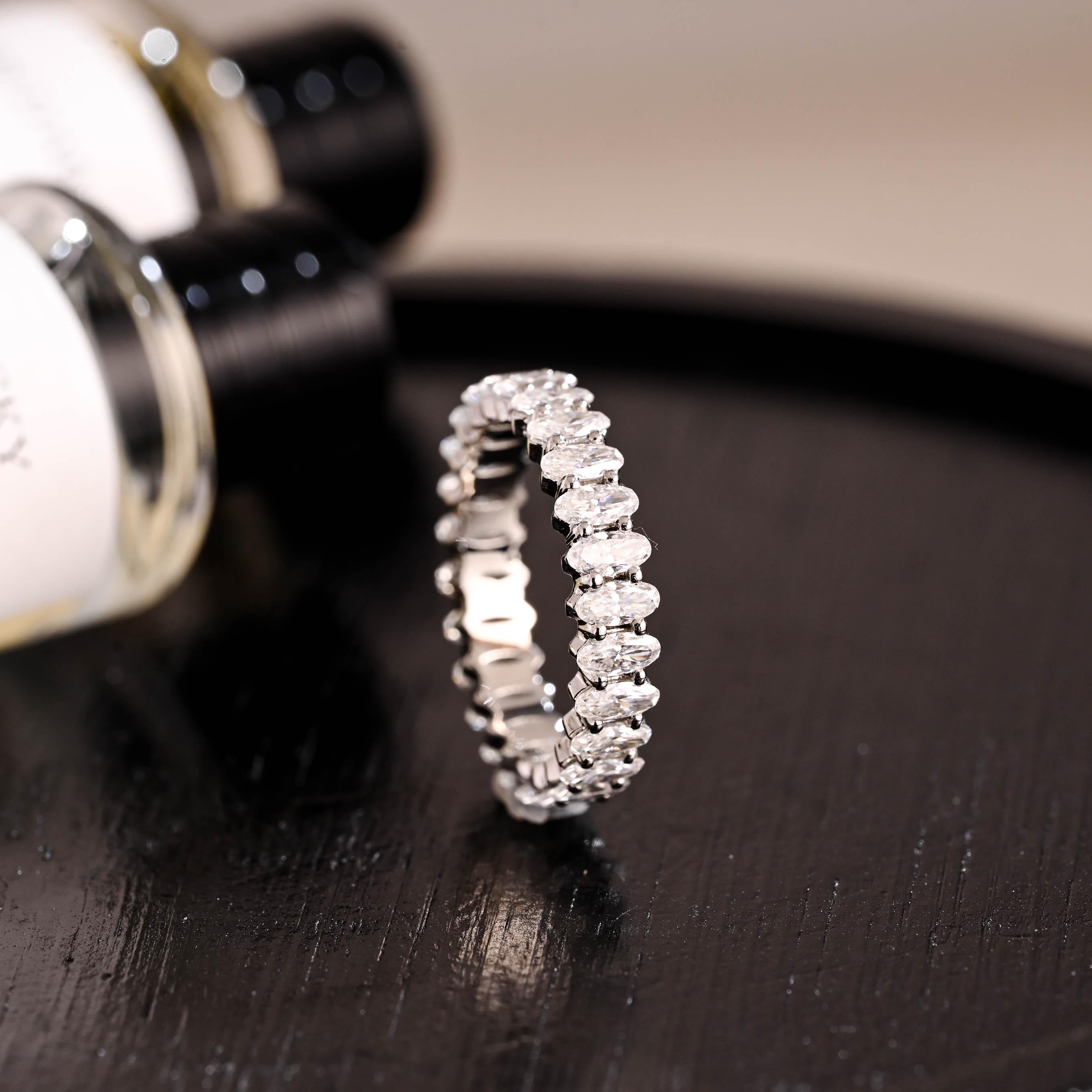 Solid Gold 2*4MM Crushed Ice Oval Moissanite Eternity Wedding Band
