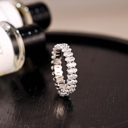 Solid Gold 2*4MM Crushed Ice Oval Moissanite Eternity Wedding Band
