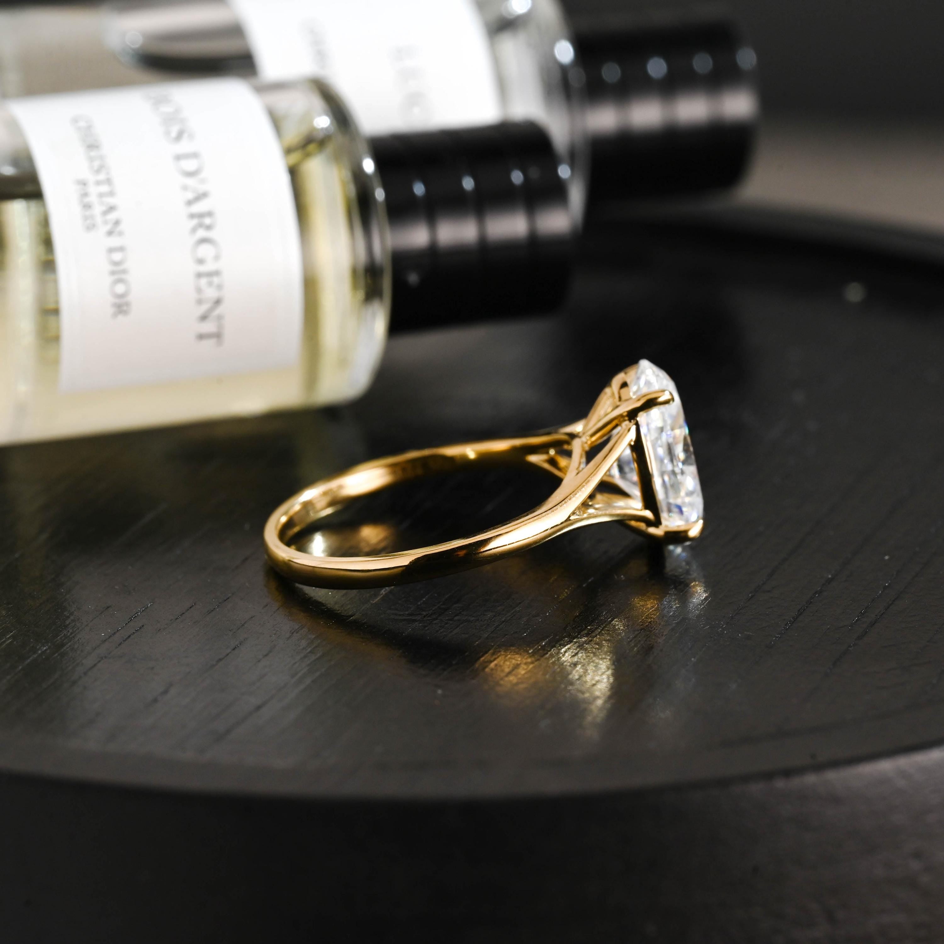 Solid Gold Solitaire Oval Cut Moissanite Engagement Ring, Anniversary Ring for Women