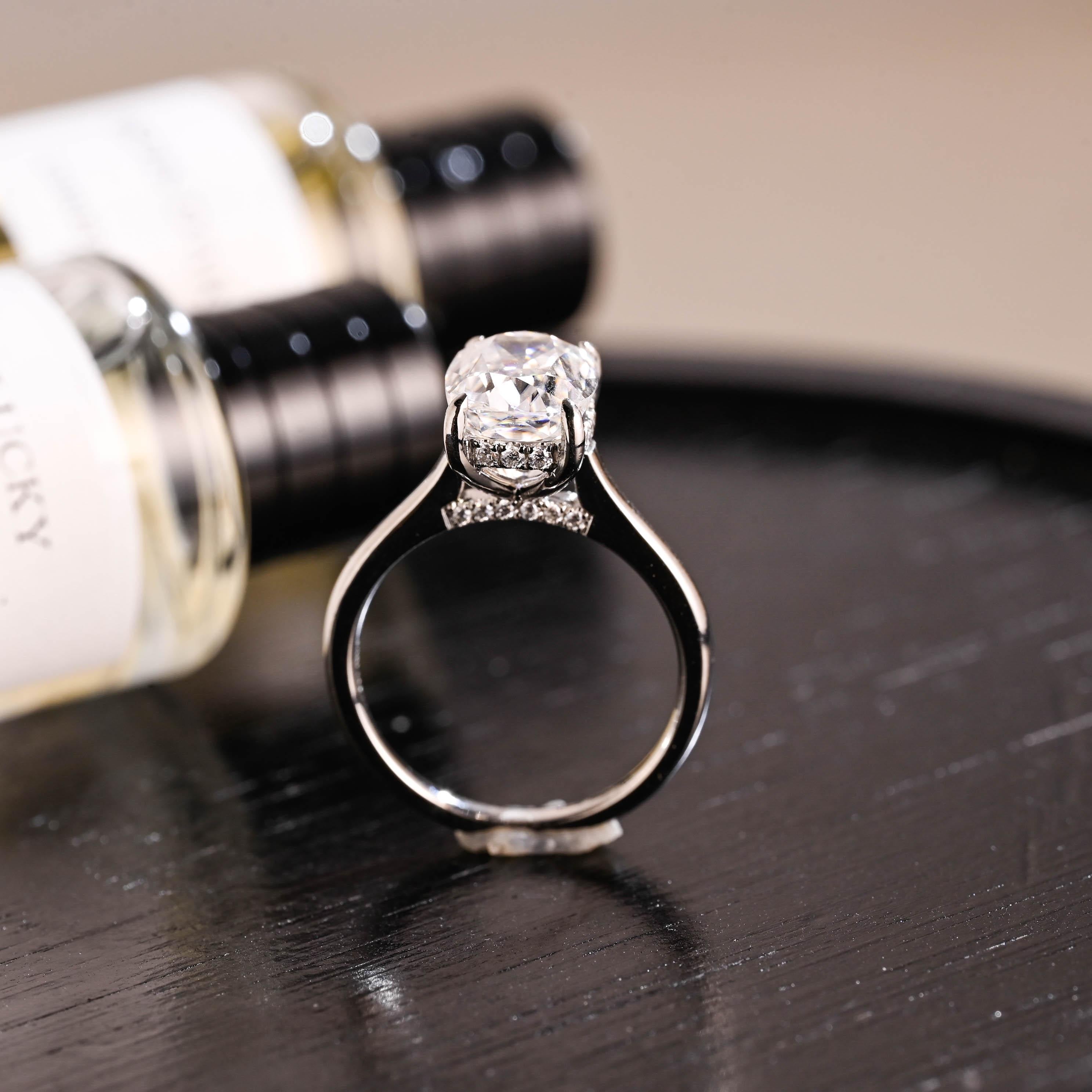 Crushed Ice Cut Elongated Cushion Cut Moissanite Engagement Ring, Solid Gold Cushion Wedding Ring, Hidden Halo Anniversary Moissanite Ring
