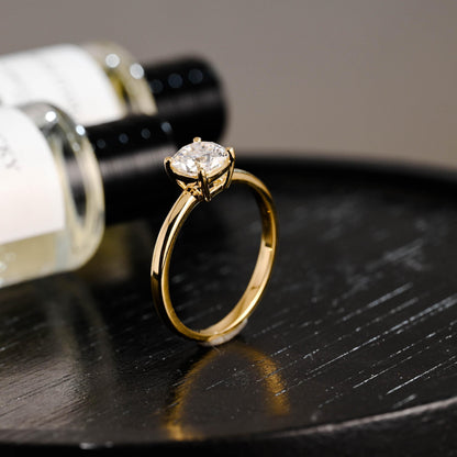 Solid Gold Cushion Cut Moissanite Engagement Ring, Solitaire Cushion Cut Moissanite Wedding Ring, Anniversary Ring, Low Setting Cushion Ring