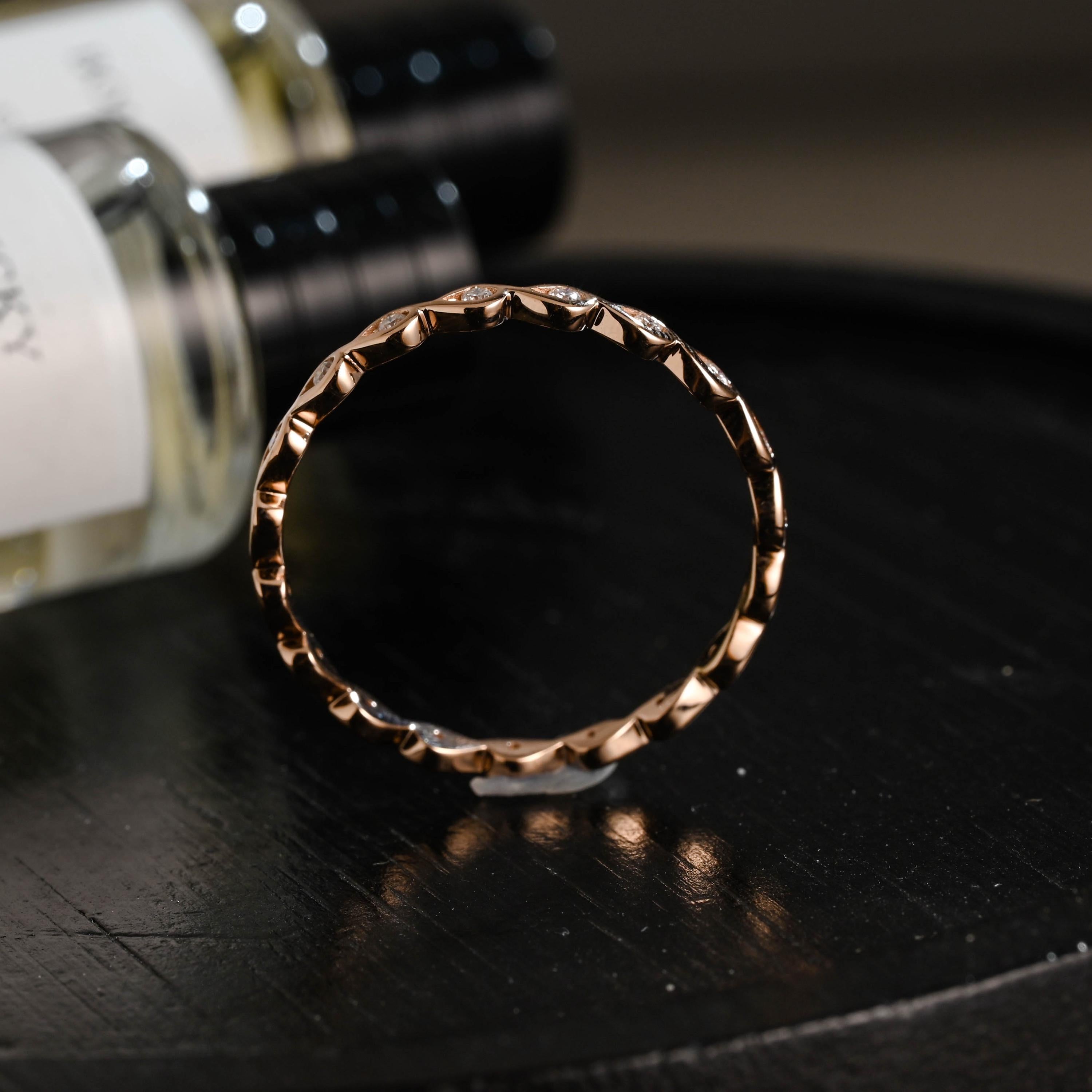 Solid Gold Round Cut Moissanite Wedding Band, Matching Anniversary Ring