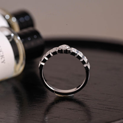 Solid Gold Heart & Emerald Cut Moissanite Wedding Band, Anniversary Gift