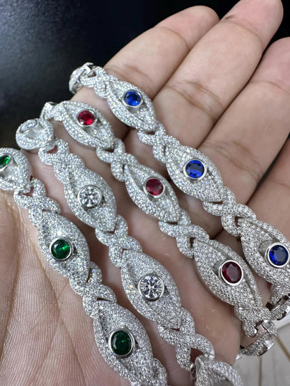 Iced Out Evil Eye Bracelet: VVS1 Moissanite, 925 Sterling Silver, 12mm