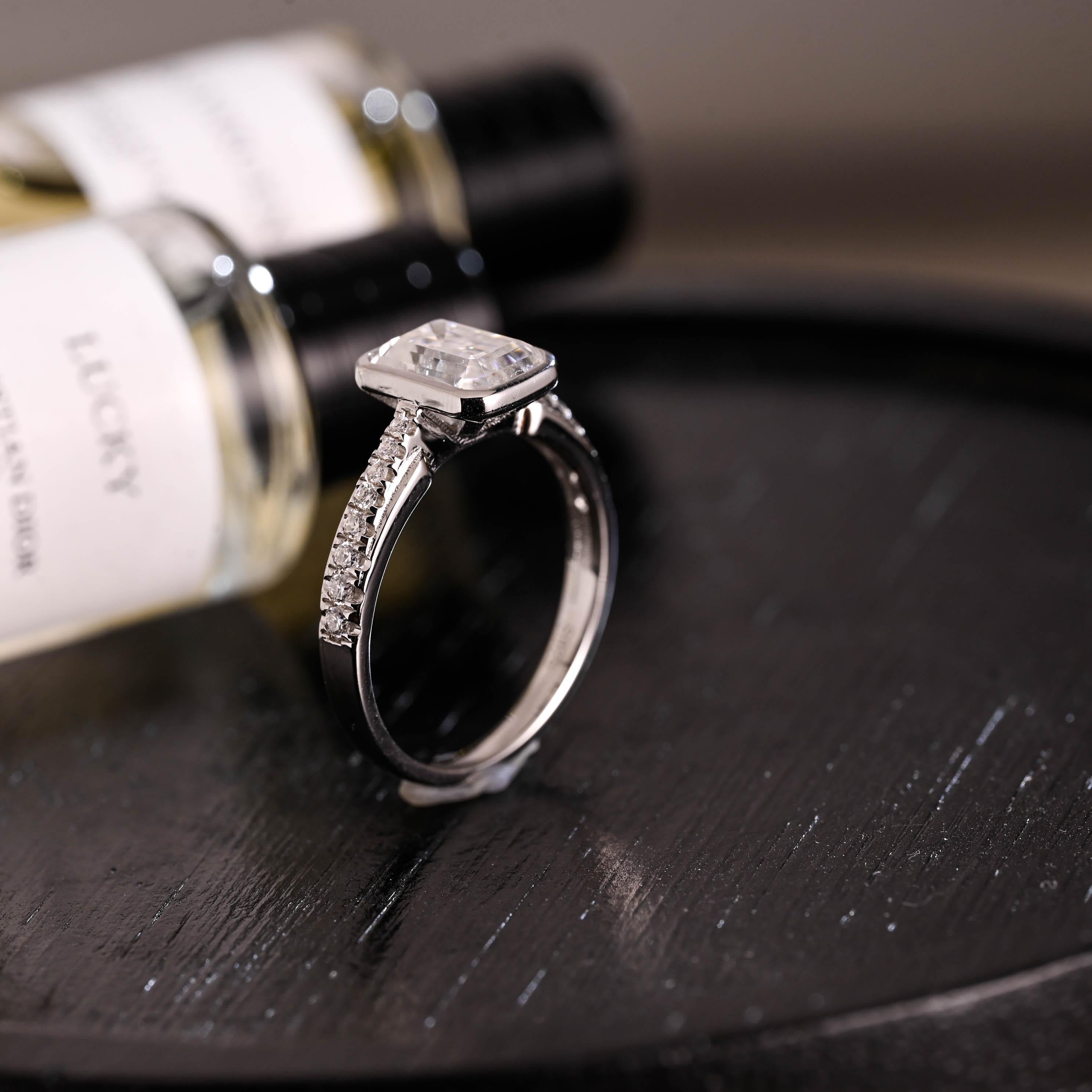 Solid Gold Emerald Cut Moissanite Engagement Ring, Proposal Ring, Promise Ring, Wedding Ring, Anniversary Gift Birthday Gift for Women Wife