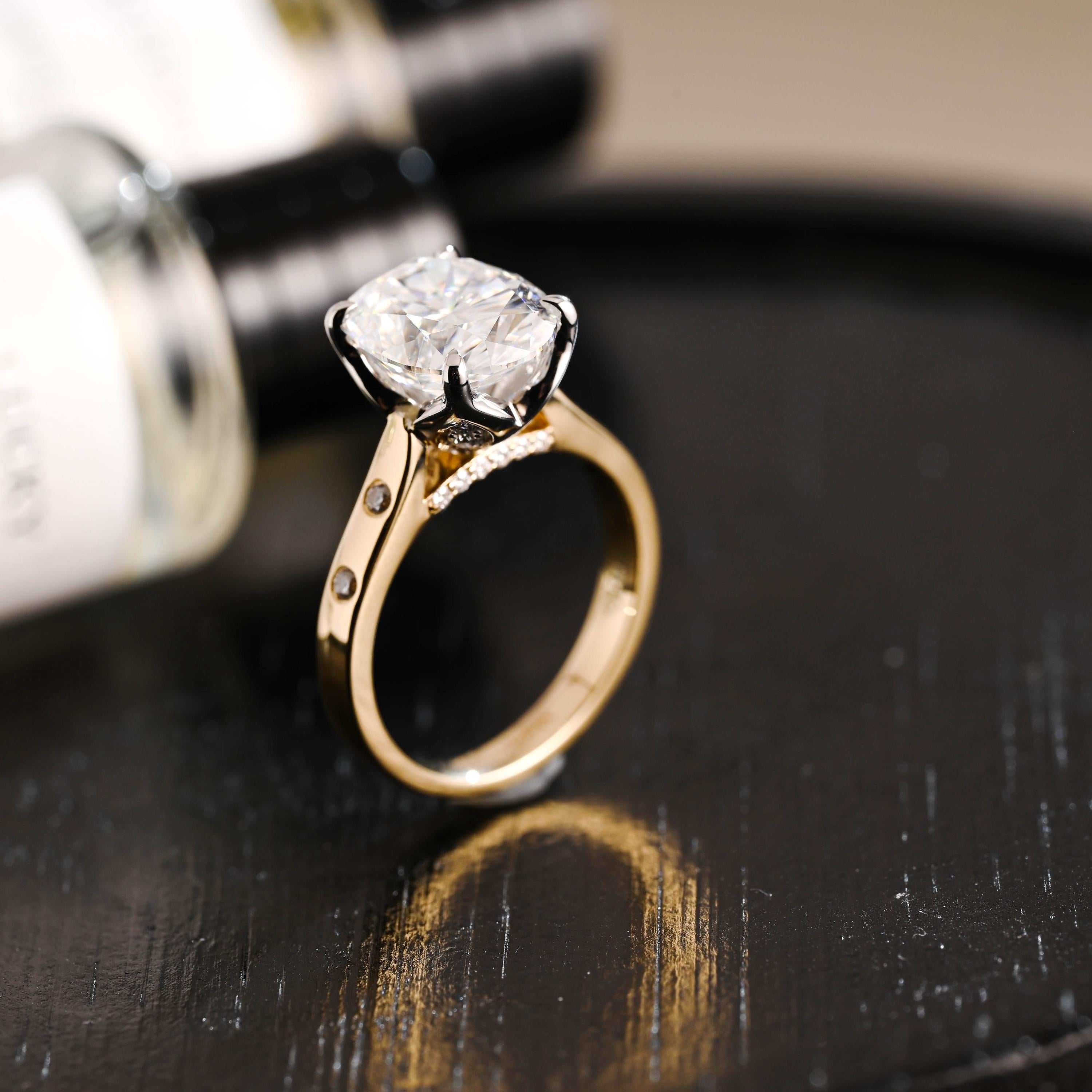 Solid Gold Two Tone Oval Cut Moissanite Engagement Ring, Anniversary Gift for Women