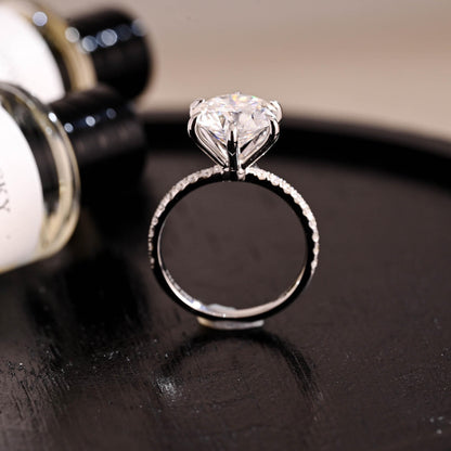 Half Pave Round Cut Moissanite Engagement Ring, Solid Gold Alternative 6 Prongs Anniversary Ring, Moissanite Promise