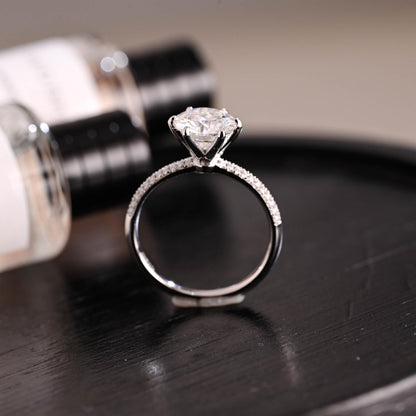 Half Eternity Promise Solid Gold Round Cut Moissanite Engagement Ring, Anniversary Gift for Women Wife