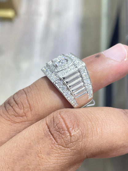 Iced Out Baguette Moissanite Ring: 925 Silver Hip Hop Pinky Ring