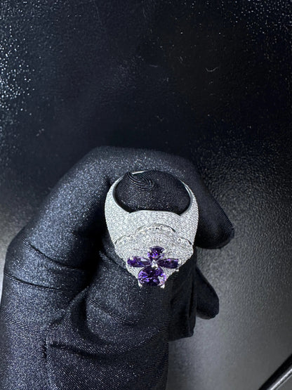 Oversized Moissanite Diamond Men's Ring: Purple Sapphire Hip Hop Bling