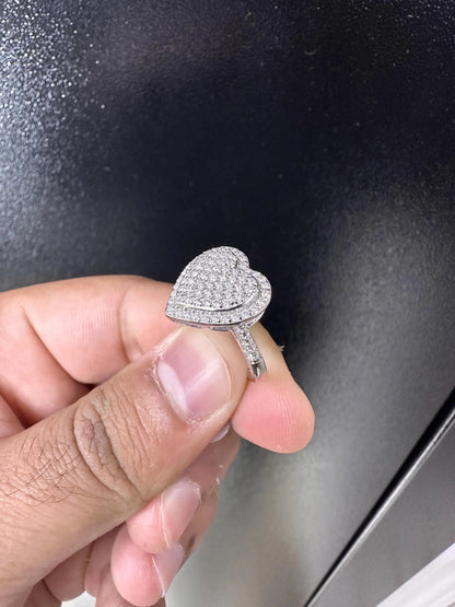 Moissanite Heart Ring: Sterling Silver Iced-Out Pinky Bling Pave Engagement Ring