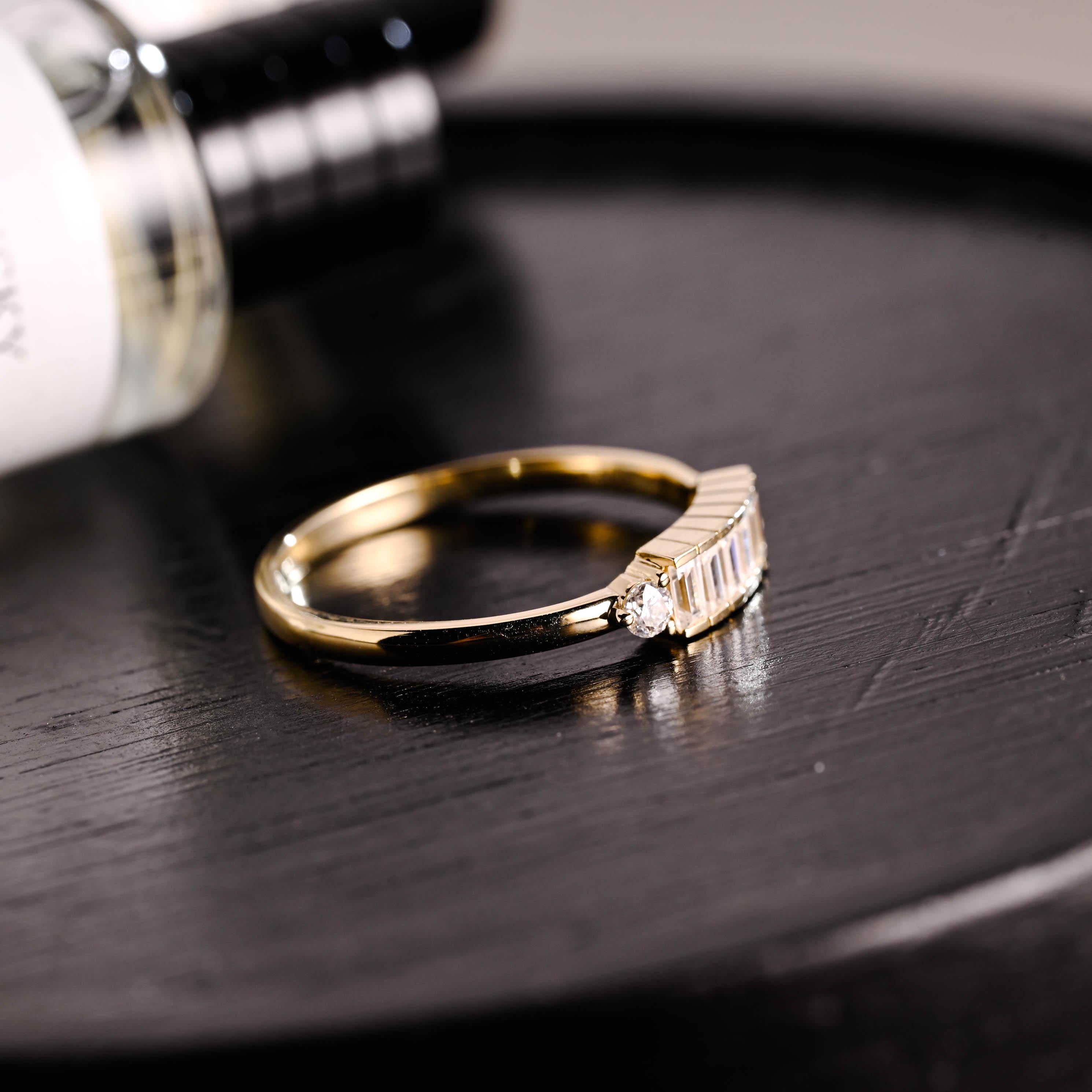 Solid Gold Baguette Moissanite Wedding Band, Half Eternity Ring