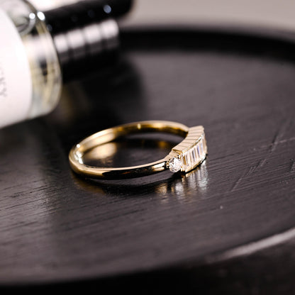 Solid Gold Baguette Moissanite Wedding Band, Half Eternity Ring