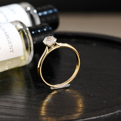 Solid Gold Oval Cut Moissanite Engagement Ring, Tulip Proposal Ring