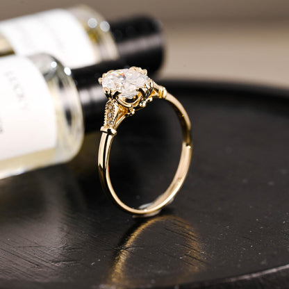 Solid Gold Oval Cut Moissanite Engagement Ring, Anniversary Gift Birthday Gift for Women Wife