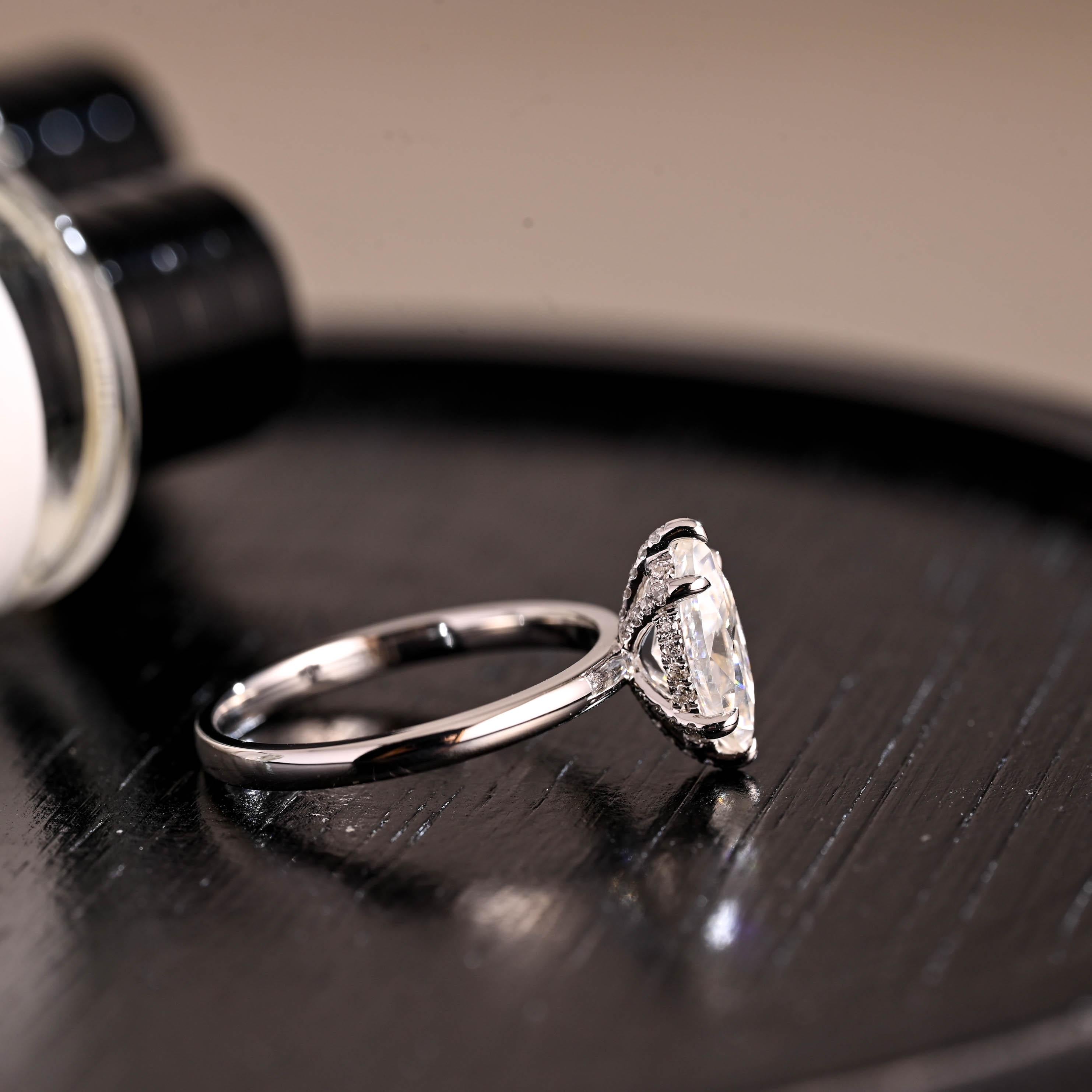 Solid Gold Marquise Cut Moissanite Engagement Ring, Pave Prong Setting