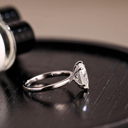 Solid Gold Marquise Cut Moissanite Engagement Ring, Pave Prong Setting