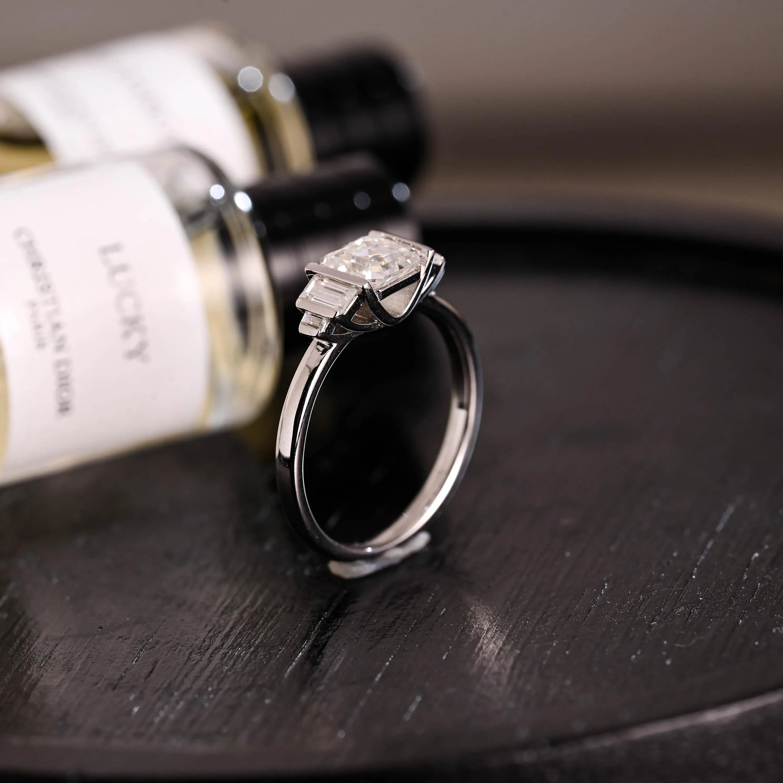Solid Gold Asscher Cut Moissanite Engagement Ring, Anniversary Gift Birthday Gift for Women Wife