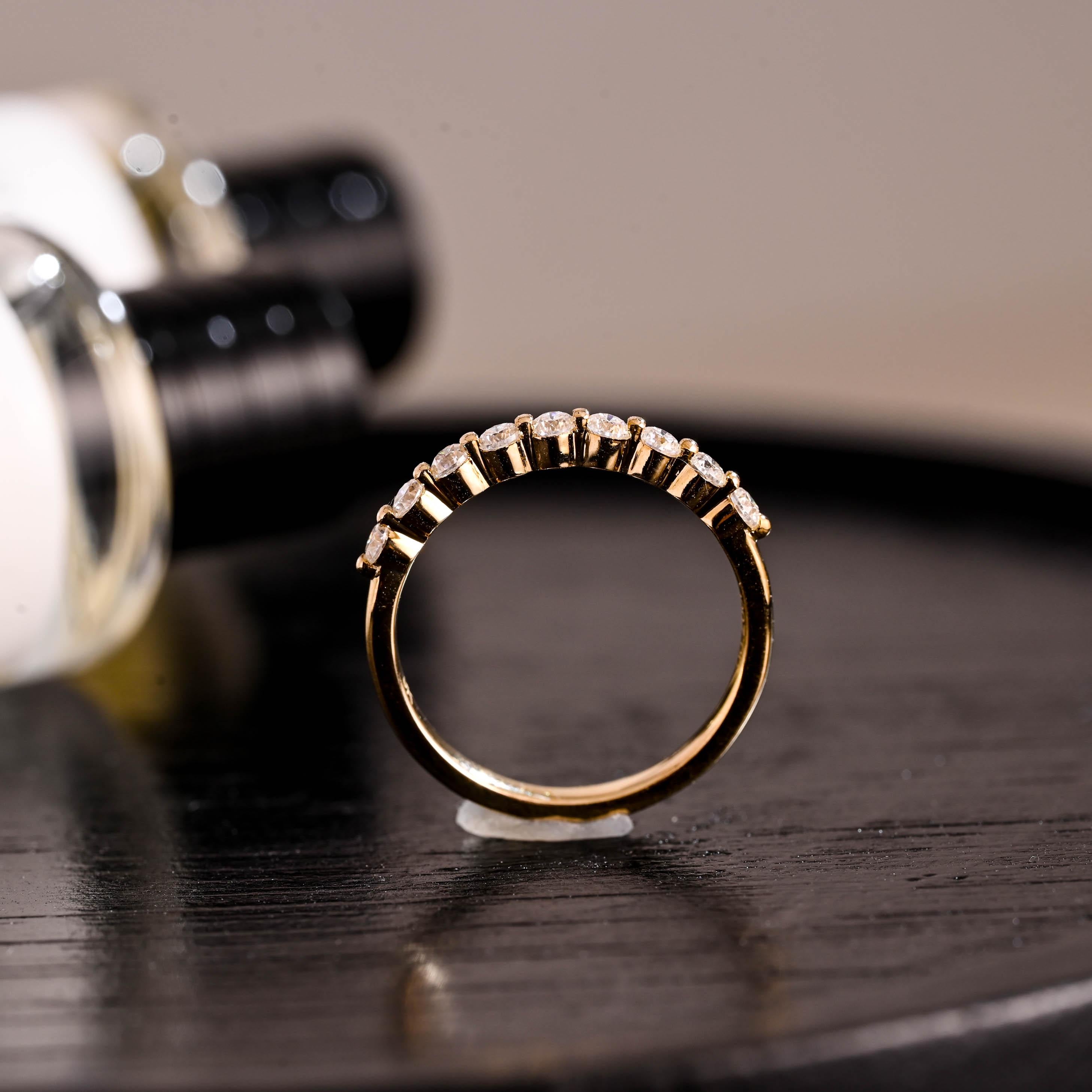Solid Gold Moissanite Wedding Band, Half Eternity Ring