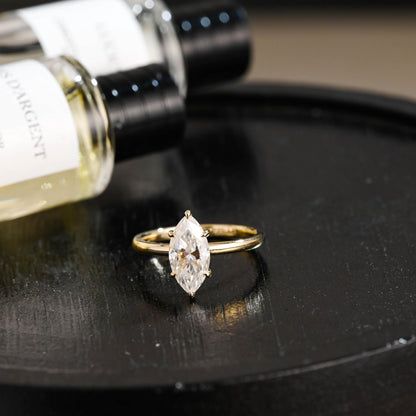 Solid Gold Marquise Cut Moissanite Engagement Ring, Anniversary Ring