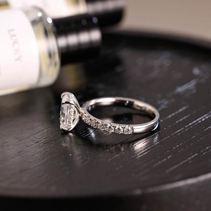 Solid Gold Hidden Halo Radiant Cut Moissanite Engagement Ring, Anniversary Gift for Women Wife