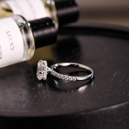 Solid Gold Hidden Halo Emerald Cut Moissanite Engagement Ring, Proposal Ring, Promise Ring, Wedding Ring, Anniversary Gift for Women Wife