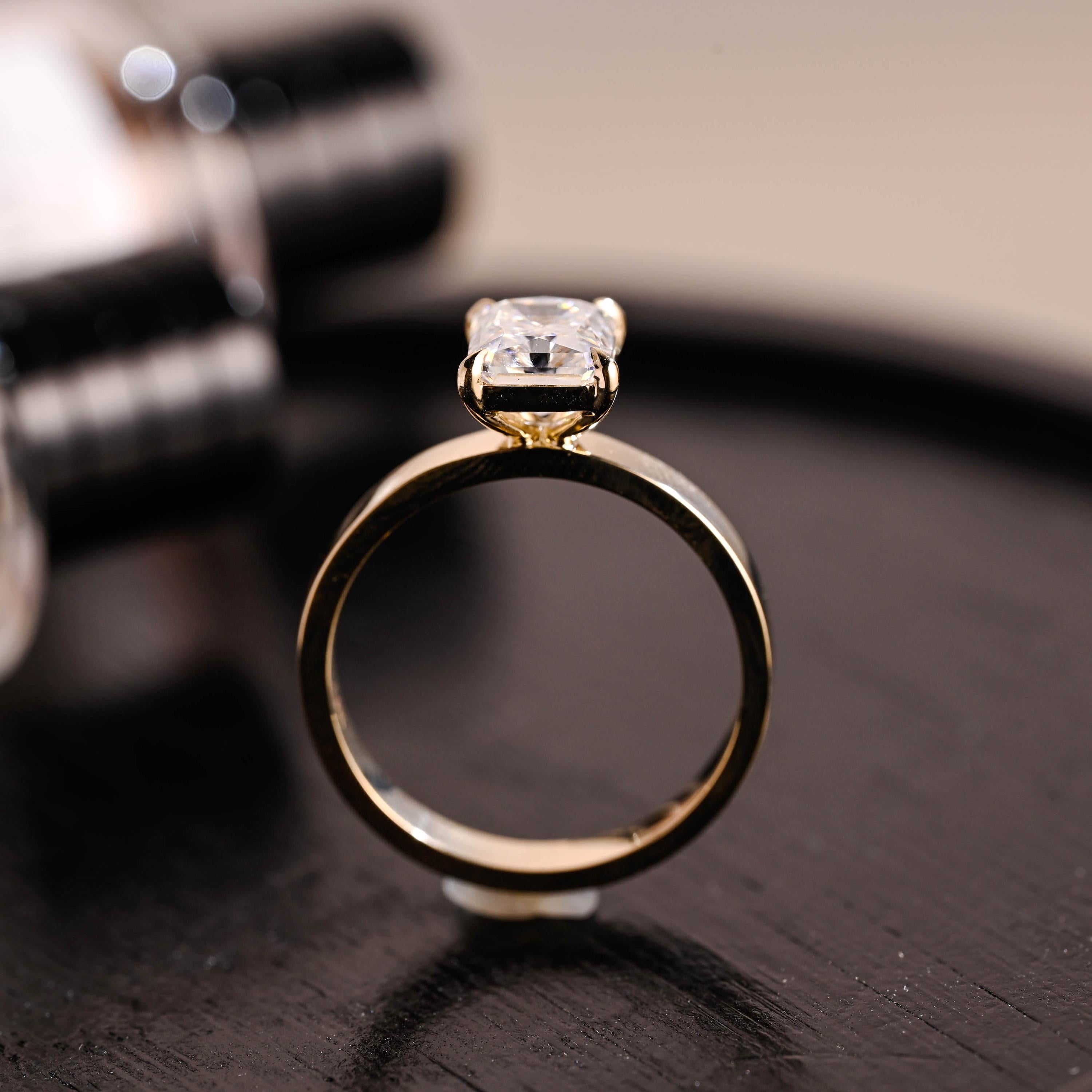 Solid Gold Radiant Cut Solitaire Moissanite Ring, Rectangular Engagement Ring, Gift for Her