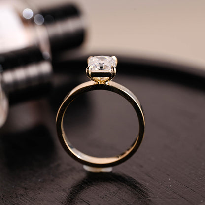Solid Gold Radiant Cut Solitaire Moissanite Ring, Rectangular Engagement Ring, Gift for Her