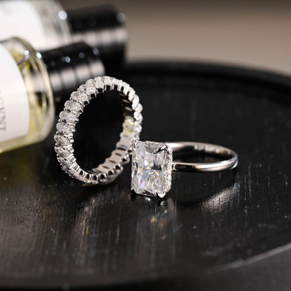 Ascot Radiant Cut Moissanite Engagement Ring Set, Solid Gold Oval Cut Wedding Ring