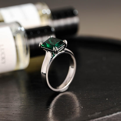 3mm Wide Solid Gold Lab Grown Emerald Engagement Ring, Proposal Ring, Promise Ring, Wedding Ring, Anniversary Gift Birthday Gift for Women