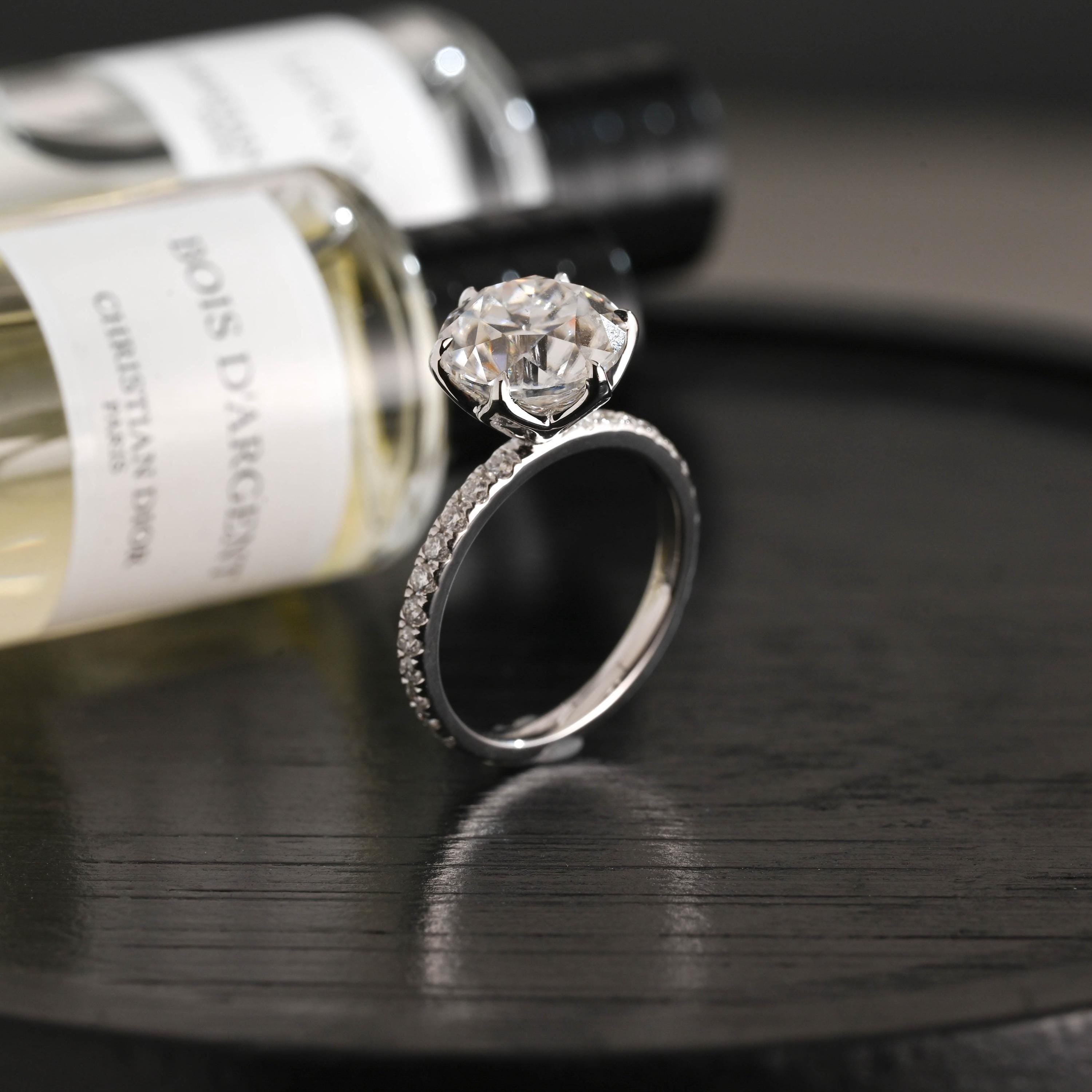 Solid Gold Tulip Setting Round Cut Moissanite Engagement Ring, Anniversary Gift Birthday Gift for Wife