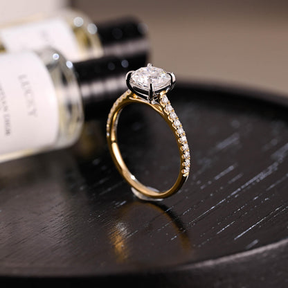 Solid Gold Two Tone Cushion Moissanite Engagement Ring, Proposal Ring, Half Eternity Promise Ring, Wedding Ring, Anniversary Gift for Women