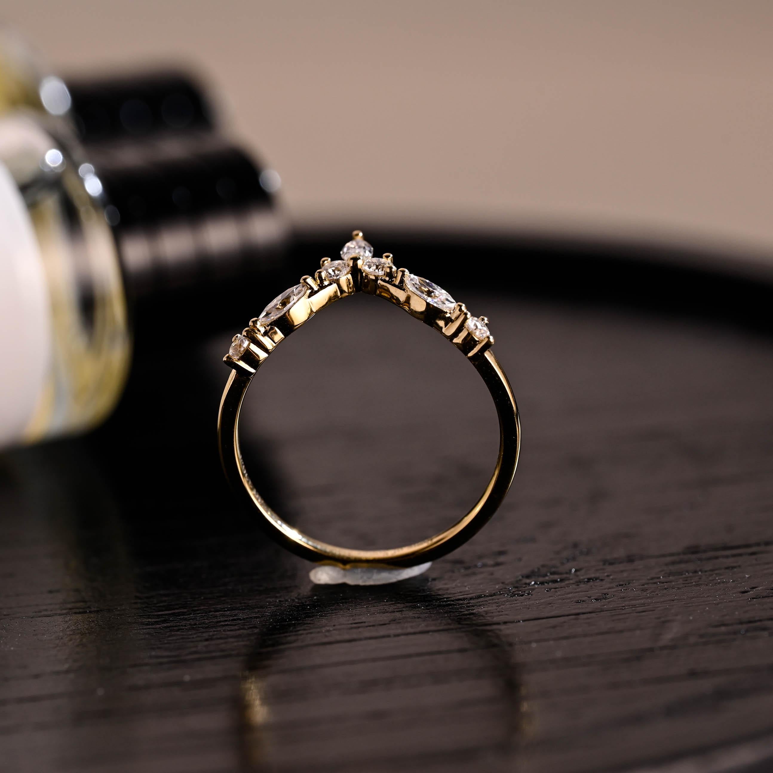 Solid Gold Moissanite Nest Wedding Band, Stackable Ring
