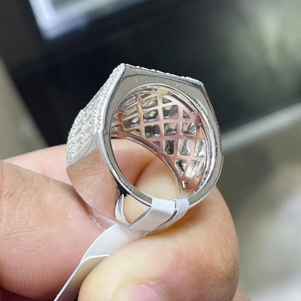 Iced Out Moissanite Ring: Hip Hop Sterling Silver Custom Ring, 5.80 CTW Moissanite