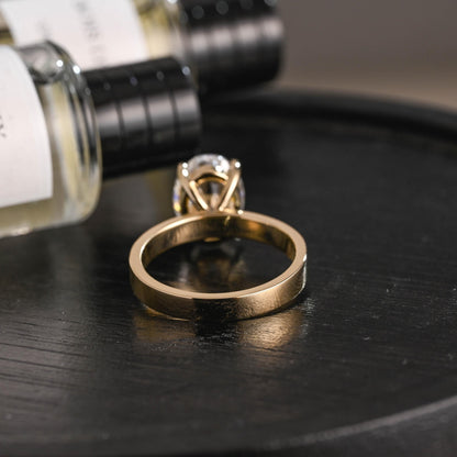 Solid Gold Oval Cut Solitaire Moissanite Engagement Ring, Anniversary Gift Birthday Gift for Women Wife