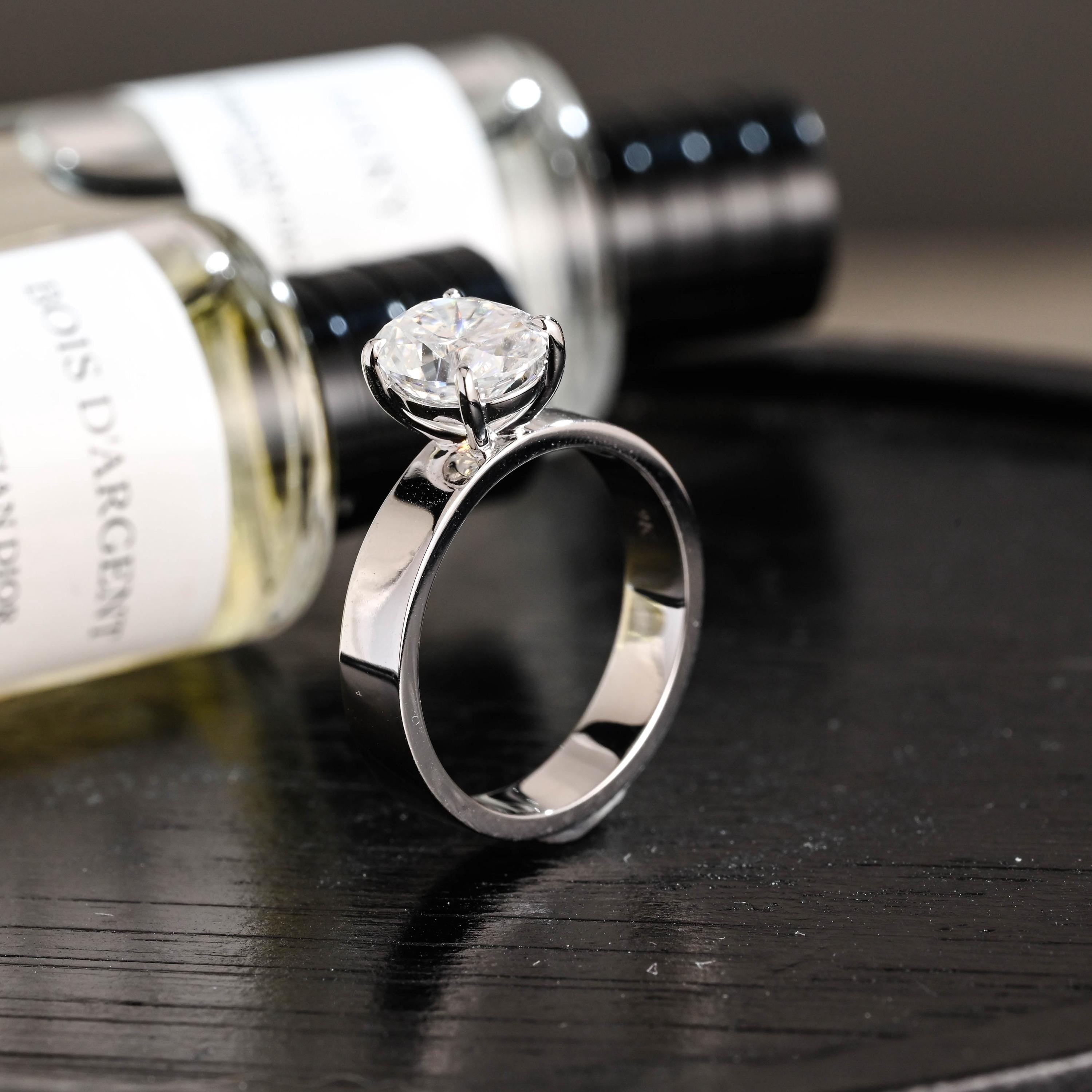 Solid Gold Oval Cut Solitaire Moissanite Engagement Ring, Anniversary Gift Birthday Gift for Women