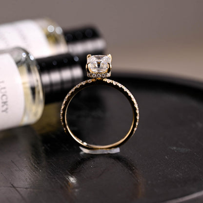 Solid Gold Half Eternity Radiant Cut Moissanite Engagement Ring, Anniversary Gift for Women Wife