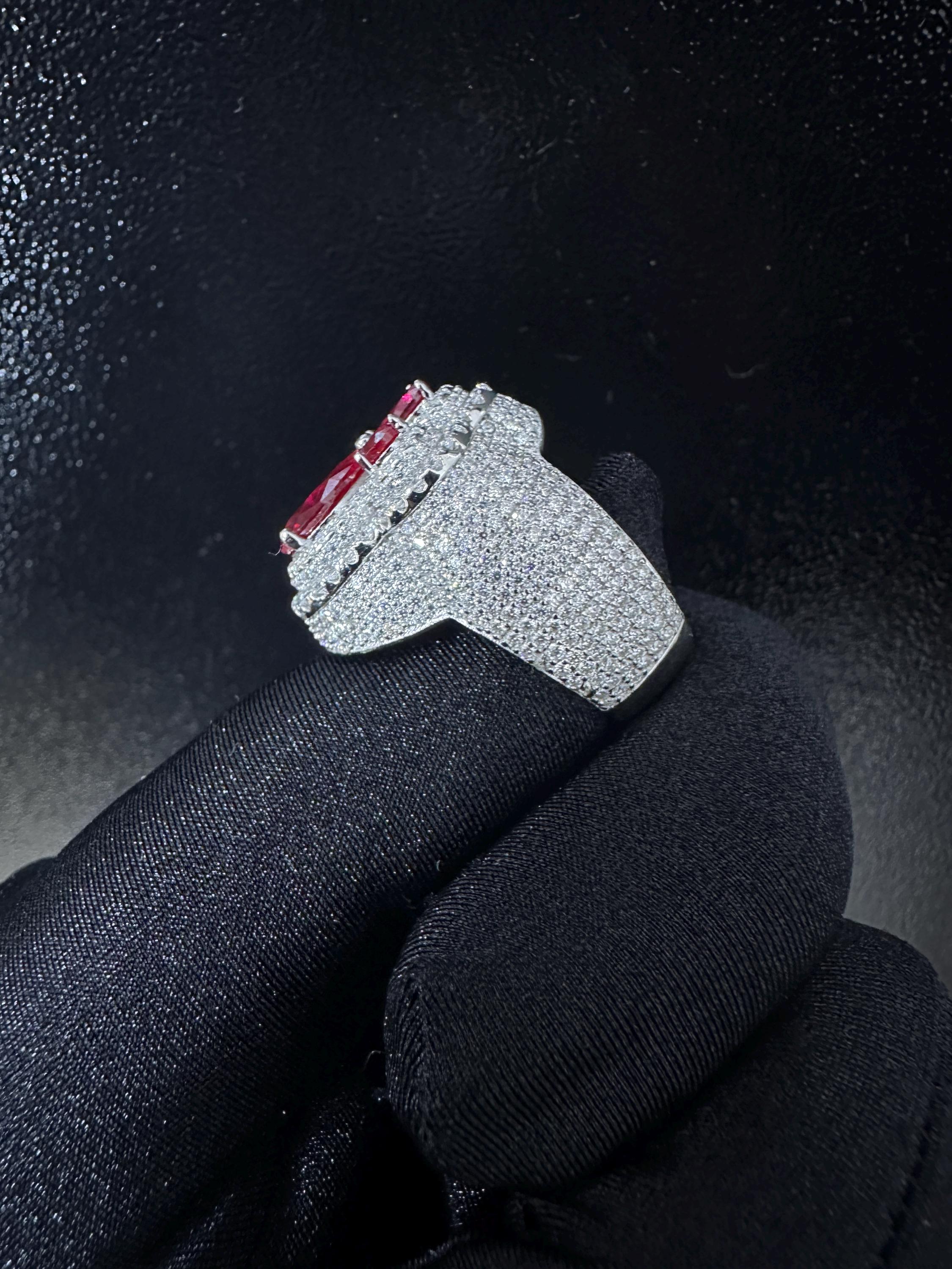 Oversized Moissanite Diamond Men's Ring: Red Sapphire Hip Hop Bling