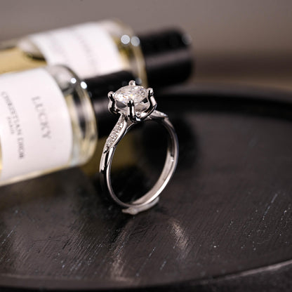 Solid Gold Round Cut Moissanite Engagement Ring, Anniversary Gift Birthday Gift for Women Wife