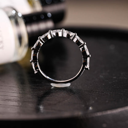 Solid Gold Marquise Moissanite Wedding Band, Half Eternity Ring