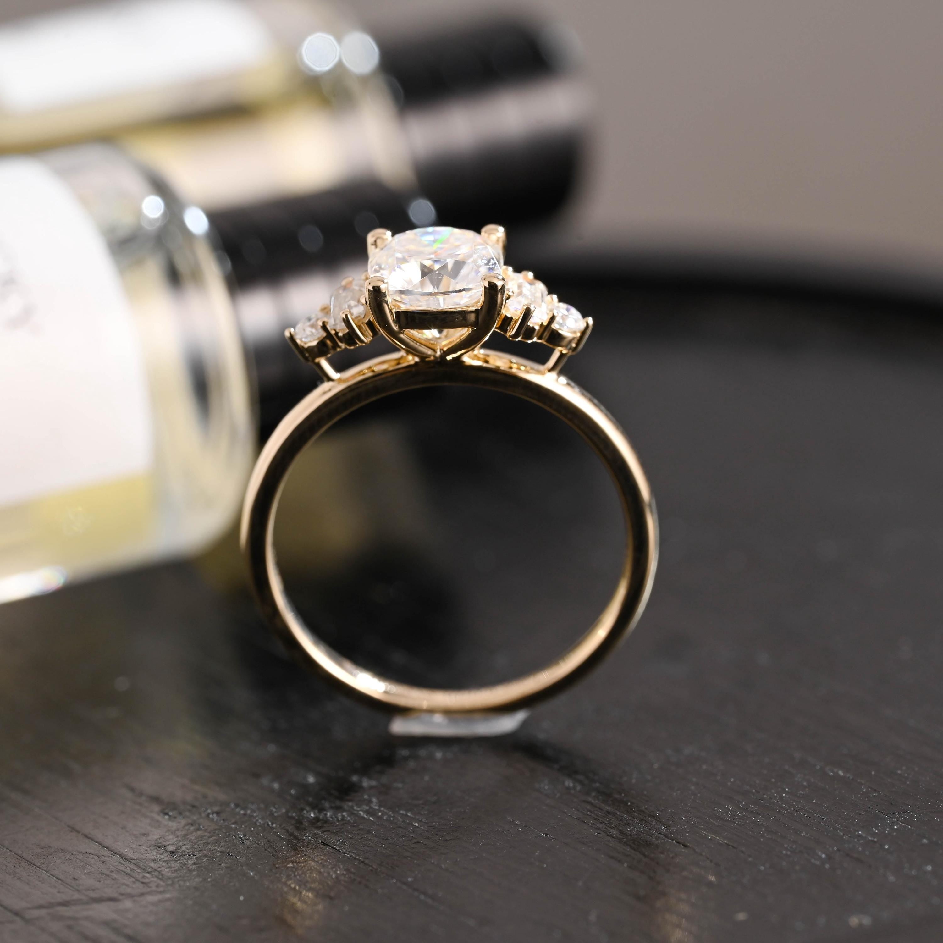 Solid Gold Cushion Cut Moissanite Engagement Ring, Proposal Ring, Round Promise Ring, Wedding Ring, Anniversary Gift Birthday Gift for Women