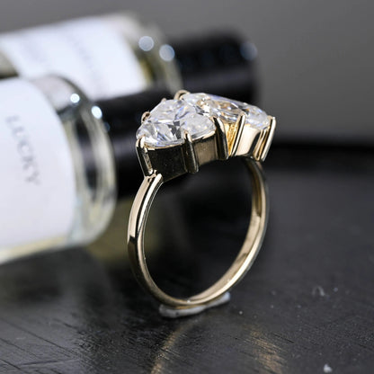 Solid Gold Toi et Moi Heart & Pear Cut Moissanite Engagement Ring, Two Stone Promise Ring